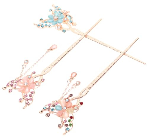 BESTYASH 3pezzi Forcine per Capelli Forma di Fiore Cinese Bacchette per Capelli in Lega Fermagli per Chignon Decorativi Vintage e Ricci