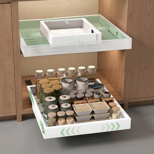 NETEL 2 Pack Expandable Pull Out Cabinet Organiser, 30-49.5cm W,41.5-55cm D | Pull Out Drawers for Kitchen Cupboards with 3 Drawer Runners, 4-Way Adjustable Cabinet Drawers, Cupboard Organiser Load 30 kg