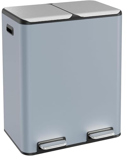 ComfyCorner 16 Gal (2 x 30 L) Dual Trash Can, Stainless Steel Kitchen Garbage Bin, Recycle Dustbin with Odor Control Box, Soft-Close Lid, Inner Buckets, Side Handle, Step Pedal, for Home Office