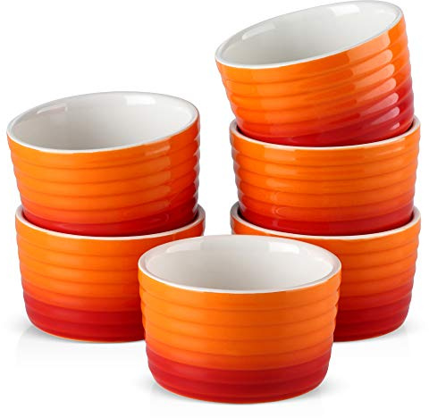 6/12-teiliges 300-ml-Soufflé-Cup-Kuchen-Backplatten-Set aus Porzellan, Soufflé-Cup-Set, Brulee-Muffin-Pudding-Ramekin-Soufflé-Gerichte(6-PIECE ORANGE)