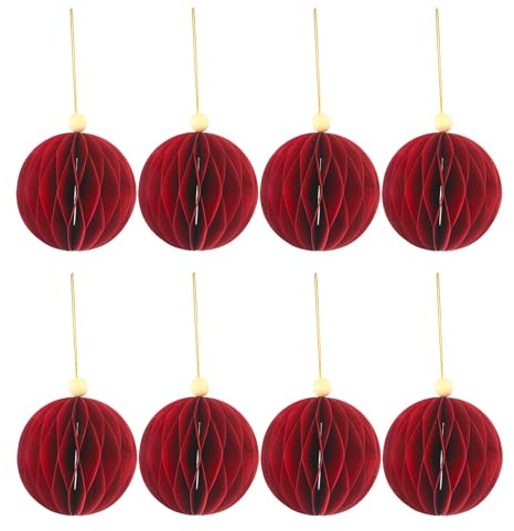 Weihnachtsdekoration, 8 Stück Papier-Weihnachtskugeln mit Papierwaben-Ornamente für Neujahr, Weihnachten, Party, Heimdekoration (rot)
