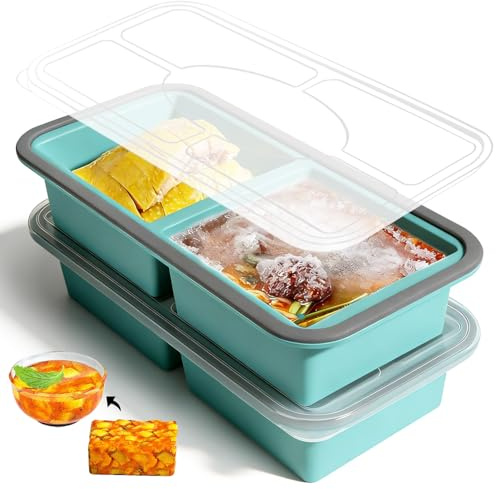 Niuny Molde para Congelar Sopa 2Pcs Moldes De Silicona para Sopa con Tapas 1000ml Contenedor De Almacenamiento De Sopas Bandeja Congeladora (2Pcs(Azul) x 2 Intervalo)