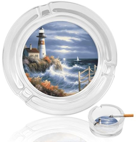 Glass Ashtray Cigarette Ashtray Lighthouse Diamond Painting Ash Holder Ash Tray for Smokers Home Office Indoor Outdoor Decorative