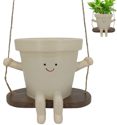 CAKEEYUM Pot de Plante oscillant, jardinière Suspendue, Support de Plante Suspendu 4 Pouces, Pots Mignons avec Visage Souriant avec Corde, Pots Plantes d'intérieur Assis, jardinière Noël, Swingi