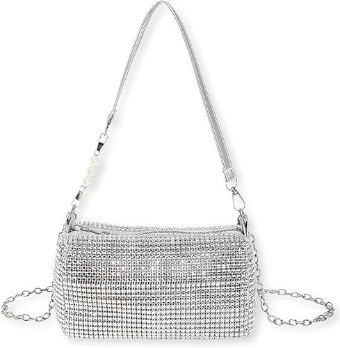 UxuoQxa Clutch Silber, Elegante Abendtasche Damen Mit Glitzerndem Design, Handtasche Silber Für Hochzeiten, Partys Und Besondere Anlässe, Silberne Tasche Mit Ausreichend Stauraum,