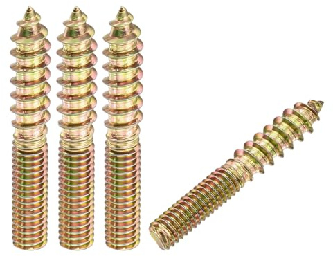 Kozelo 30pcs Hanger Bolts - [M4-0.7x25] Double Headed Wood Dowel Self Tapping Screws for Wood Furniture Assembly & Repair, Dual Ended Thread Rod Joint Blots, Colored Zinc Coating
