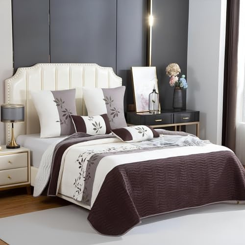 Colcha Boutí Bordada Cama 150 (250x260) para Verano y Entretiempo - 100% Microfibra Suave – Cubrecama Moderno Multiusos Ligero y Transpirable - Incluye 4 Fundas Cojín (2*60x60 + 2*30x50) (Cuba)