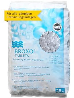 BROXO® Tablets Regeneriersalz, Siedesalztabletten für Wasserenthärtungsanlagen, 99,9% NaCl, 25 kg