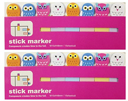 Wrapables Bookmark Flag Tab Sticky Markers, Owls (Set of 2)