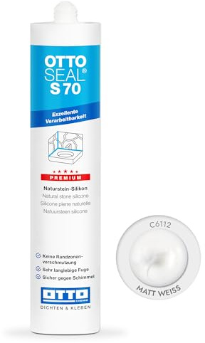 OTTOSEAL S 70 Premium-Naturstein-Silikon 310ml C6112 matt weiss - Keine Randzonenverschmutzung - Sicher gegen Schimmel & ideal für Bad, Küche & Wohnbereich