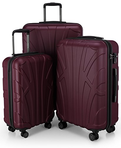 SUITLINE - Lot de 3 valises, Valises de Voyage, Trolley, Valises rigides, TSA, (55 cm, 66 cm, 76 cm), 100% ABS, Mat, Bourgogne