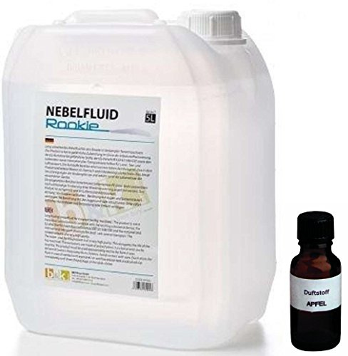 5 Liter DJPower Nebelfluid ROOKIE + 30 ml Duftstoff Apfel, Smoke-Fluid, Nebel-Fluid-Flüssigkeit für Nebelmaschine
