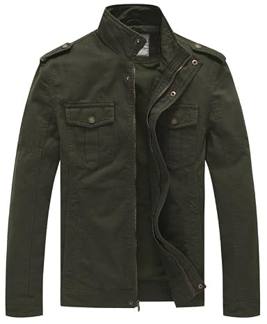 WenVen Men's Lightweight Cotton Military Jacket Casual Full-Zip | Lightweight, Warm insulation, Stand collar, Denim style, Youthful design, Spring fall, Outdoor, Walking, Hiking, Daily wear