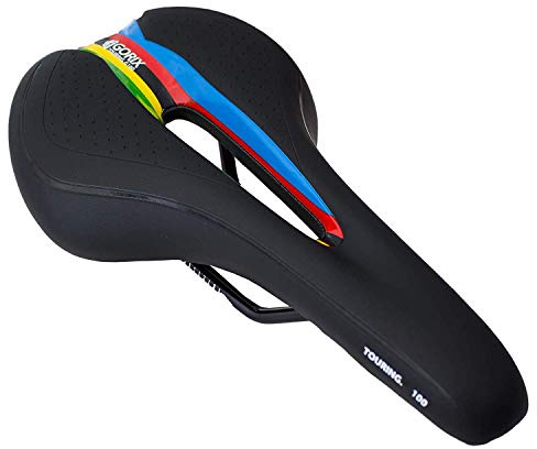 GORIX Fahrradsattel Sitz Bequemes Kissen mit Rail Mountain Road Fahrrad für Männer und Frauen (GX-C19) (Schwarz × Regenbogen)