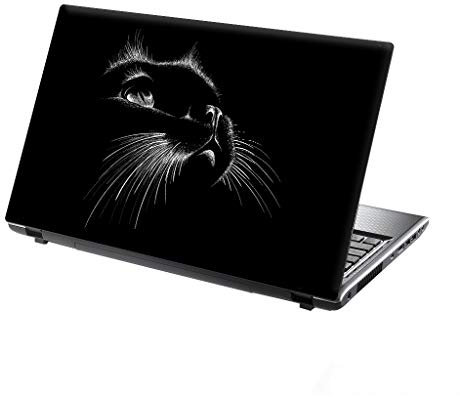 TaylorHe 13-14 Autocollants en Vinyle coloré avec Motif pour Ordinateur Portable (34cm x 23,5cm) Laptop Skin dessin au trait de chat, noir et blanc
