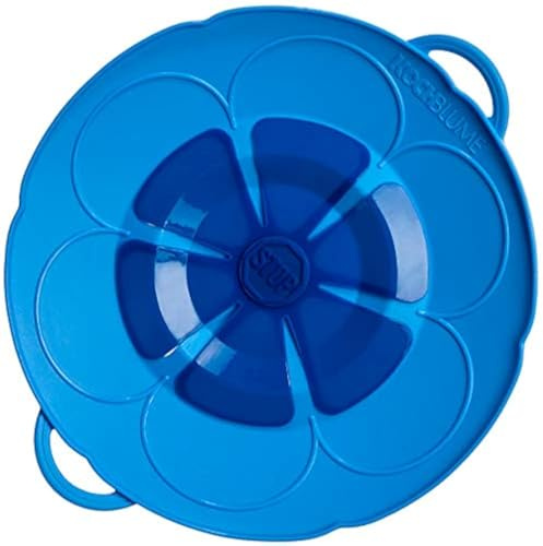 Kochblume - das Original vom Erfinder Armin Harecker | blau | Set mit Microfasertuch! Überkochschutz für Topfgrößen von Ø 14 bis 18 cm | S 22 cm