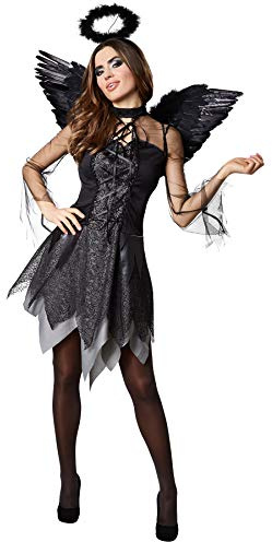 dressforfun 900507 Disfraz de Mujer Ángel Vampiresa, Vestido Negro y Gris a Tres Capas (M| No. 302453)