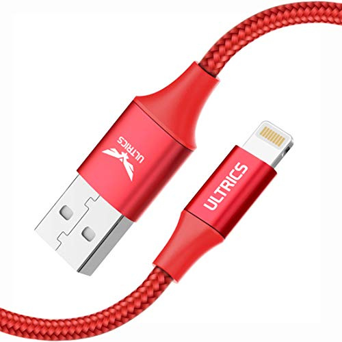 ULTRICS iPhone-Ladekabel, 2 m, (Apple MFi-zertifiziert) USB A auf Lightning-Kabel, geflochtenes Nylon-Datenkabel kompatibel mit iPhone 11 Pro/XS Max/XR/X/8/7/6S/6 Plus/5S, iPad, iPod, Rot