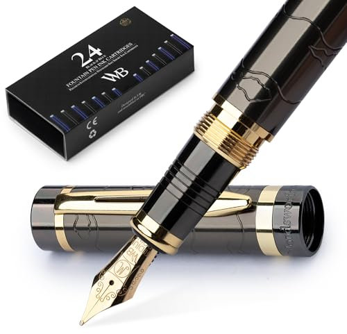 Wordsworth & Black Primori Füllfederhalter-Set [Rotguss-Gold]; Mittlere Feder, Geschenketui, 24 Tintenpatronen, Nachfüll-Konverter, Tagebucheintrag, Kalligrafie; Links- und Rechtshänder