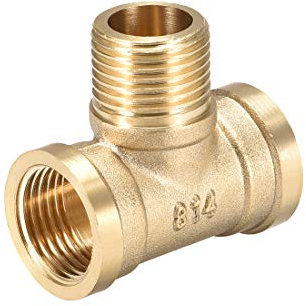 Sourcing Map Brass Tee Pipe Fitting G1/2 Female x Male x Female T-Style Connector Coupler