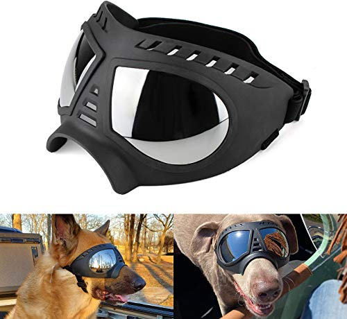 Namsan Hundebrille, mittelgroß, Anti-UV-Sonnenbrille, Winddicht, schneefest, weicher Rahmen, Brille für Lange Schnauze, Hunde, Augenschutz, Schwarz