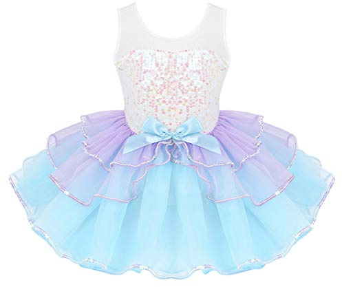 Freebily Dansare för flickor karneval med paljetter Tutu regnbåge enhörning prinsessa balettbalett svansjön konståkning, Himmelsblå, 2-3 år