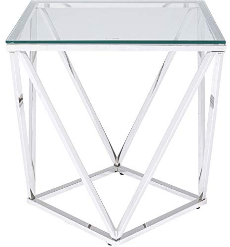 Kare Design Beistelltisch Cristallo, Silber, Couchtisch, Wohnzimmertisch, Edelstahlgestell, ESG-Sicherheitsglas Tischplatte, 55x50x50 cm (H/B/T)