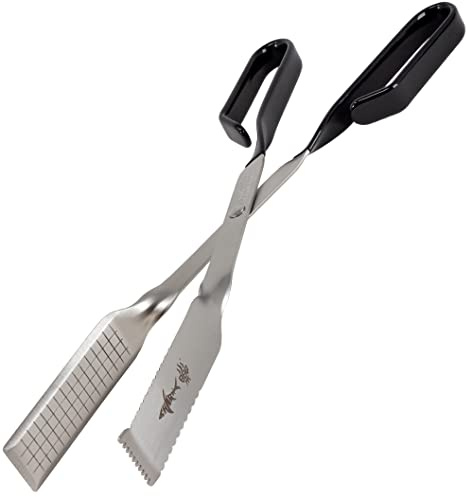 Grill Tongs for Kitchen & Outdoor Cooking: Shark BBQ, 13 Inch Long Reach Pro-Grade, Scissor-Style Utensil - Perfect for Air Frier and Oven Use (Black)