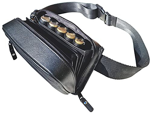 CLAIRE-FONCET Riñonera, Cartera para Camarero en Cuero Genuino Cierre con Cremallera YKK, con dispensador de 5 Monedas, Ideal para Camarero, Camarera, Bar, Pubs, Cerveceria, Restaurantes, Ferias