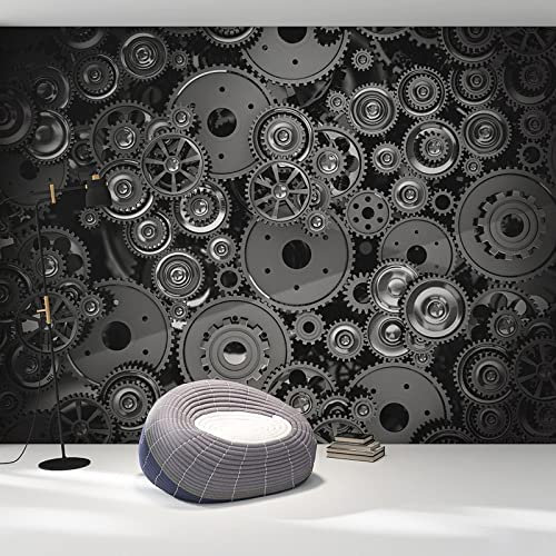 YABAOST Papel Tapiz Fotográfico 3D 360X250Cm Autoadhesivo Pvc Impermeabile Gris Metal Engranaje 3D Mural Papel Tapiz Sala De Estar Dormitorio Sofá Fondo Pared Pegatina De Pared Arte