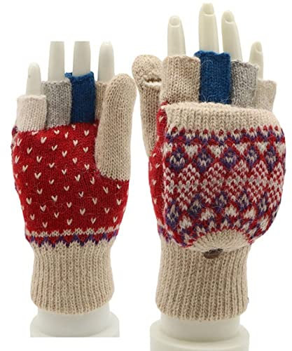 Liyinco Winter Gestrickte Halbfingerhandschuhe Frauen Flip Dicke Fingerlose Handschuhe Winddichtes Radfahren Warme Touchscreen-Handschuhe Beige Einheitsgröße