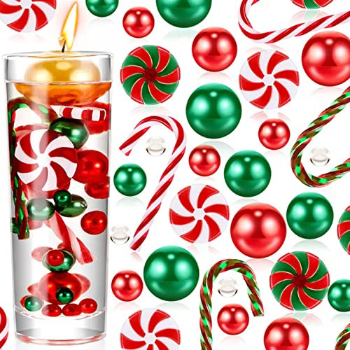 Schwimmende Vase Perle Weihnachten Vase Dekoration Hochzeit Tischdekoration inklusive Transparente Wassergel-Vase Füllung Party Dekor, DIY Weihnachtskerzen Basteln Paket Zwei