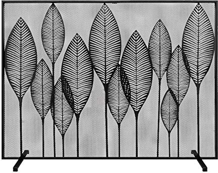 luckxuan Funkenschutzgitter Schwarzer Eisen-Mesh-Kamin-Bildschirm mit schmiedeeisernen Hohlblatt-Dekoration Einzelpanel-Kamin-Bildschirm-dekorativer Kamin-Screen-Spark-Guard Funkenschutz