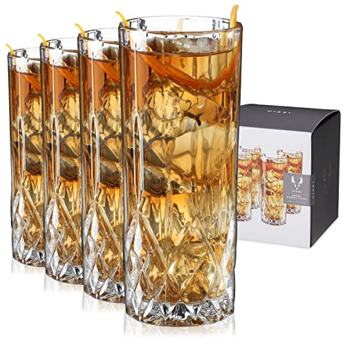 Viski Admiral Highball Glasses, Crystal Drinking Glasses, Elegant Glassware for Whiskey, Vodka, Cocktails, Perfect for Home Bars, Indoor & Outdoor Parties, Stylish Drinkware, 9 oz, Set of 4