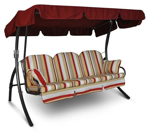 Angerer Hollywoodschaukel Ibiza – Schaukel zum Sitzen, Liegen & Entspannen, inkl. Bett-Funktion, einfache Montage, Made in Germany, hochwertiger Stoff, Rot-Beige-Weiß gestreift