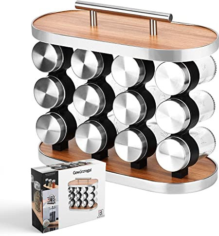 Melody Gewürzregal Set - Universal Küchen-Organizer | Gewürzständer mit 12 Gewürzgläsern | Gewürze Aufbewahrung für Schrank und Schublade | Spice Rack, Pantry Organizer