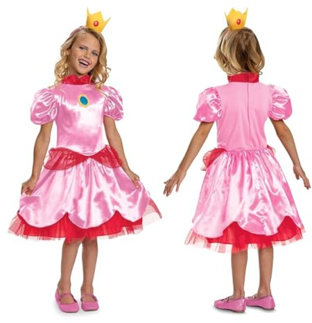 Super Mario Bros. Prinsessan Peach barnkostym, officiellt licensierad av Disguise, bekväm passform och detaljerad design, XS 3T till 4T