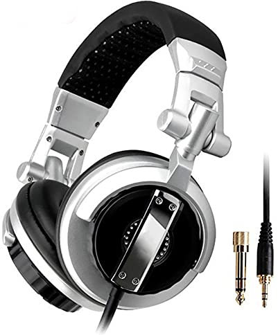 Plyisty DJ-Einsteiger-Over-Ear-Kopfhörer, Kabelgebundenes Bass-Headset mit 50-mm-Treiberunterdrückung und Parsing-Sound für E-Drum-Keyboard-Gitarrenverstärker (Silver)