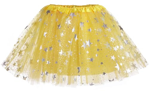PLIKSUVER Tüllrock Kinder Mädchen Röcke Tutu Prinzessin Ballettrock Minirock Tanzkleid für Karneval Geburtstag Halloween Party (Gelb)