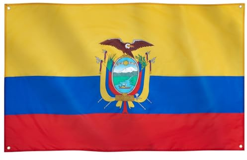 Runesol Bandera de Ecuador, 91 x 152 cm, 3 pies x 5 pies, 4 ojales, ojal en cada esquina, bandera ecuatoriana, bandera de la República de Ecuador, día de la fundación de Quito, banderas premium