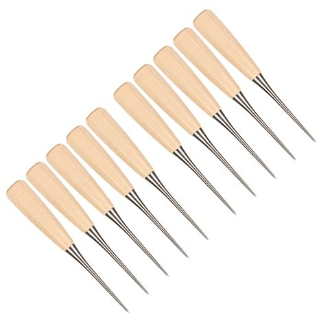 Kratzahle aus Leder, arbeitssparend, 10 Stück, hochfeste Mehrzweck Ahle mit Holzgriff aus Edelstahl und Gehäuseschutz für DIY Nähen zum Markieren