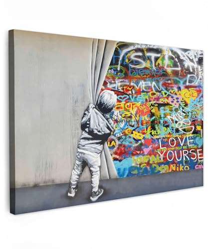 MuchoWow© Leinwände Groß XXL Wall Decoration Bilder Schlafzimmer Deko | 120x80 cm - Pictures Canvas Painting Wanddekoration Wohnzimmer Graffiti - Illusion - Junge - Wallart
