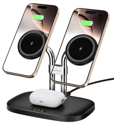 SwanScout Wireless Charger for iPhone, Dual Magnetic Charger for iPhone Air/17/16/15/14/13/12 Series, Charging Station for AirPods Pro 3/2/3/4, Double Mag-safe Charger, SwanScout 706M