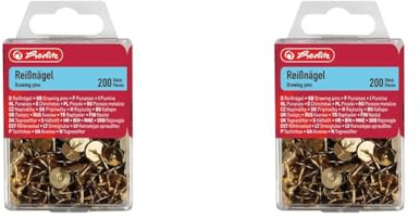 Herlitz Reißnagel rund, Metall, 200 Stück in Hängebox, Messing (Packung mit 2)