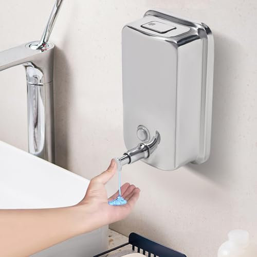 Seifenspender Wandbefestigung 1000ml Manueller Seifenspender Dusche Desinfektionsspender Wand Handseife/Shampoo/Lotion/Duschgelspender für Zuhause, Bad, Küche, Hotel, Restaurant (Silber)