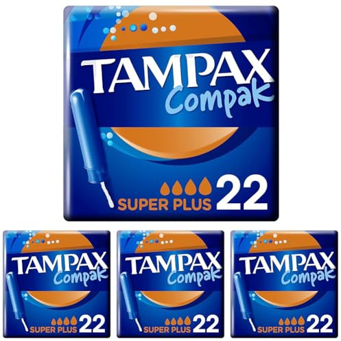 Tampax Compak, Tampons Avec Applicateur Super Plus, 22 Pochettes Individuelles, Flux Abondants, Sans Parfum et Colorant, Testé sous Controle Gynécologique, Protection Et Confort Pendant Vos Règles