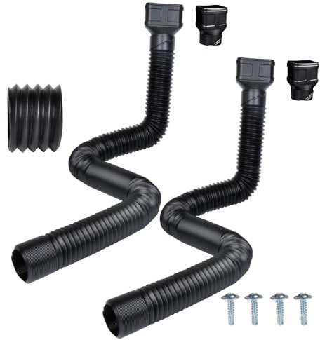 Prestantious 7ft Long Gutter Downspout Extensions, 3.1 OD Gutter Downspout Extender Pipe for 2×3 Downspout and 3×4Downspout, Flexible Pipe Stretched Length 7ft, Black,2-Pack
