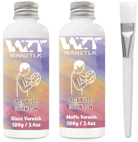 Barniz para pintura acrílica, kit de barniz acrílico mate brillante con pincel, evita grietas y amarilleamiento, no tóxico, sellador de pintura acrílica para adultos principiantes pintura por