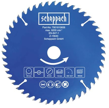 Scheppach Kreissägeblatt Ø 165 x 20 x 1 x 1,6 mm | Z 48 | Handkreissägeblatt | für Scheppach Akku-Handkreissägen C-HCS165-X + BC-HCS165-X