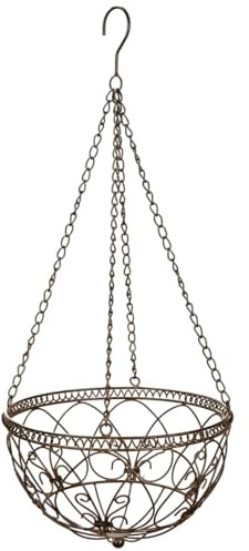 matches21 HOME & HOBBY Eleganter und verzierter Hängekorb aus Eisen für Pflanzen - Wetterfeste Blumenampel in Rostfarben 68 cm mit Kette & Haken zum Aufhängen - Ideal für Garten, Balkon & Innenräume